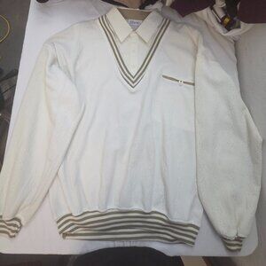 Alexxus Mens x-large, white sweater vintage cardigan 90s Preppy Prep